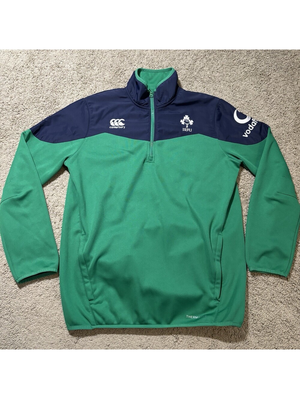 Canterbury Ireland Rugby IRFU Thermoreg 1/4 Zip Training Jacket Mens L Green
